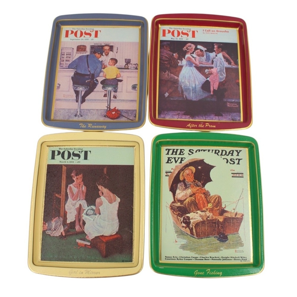 VTG Tin Trays Norman Rockwell Collector's Series Saturday Evening Post lot of 4